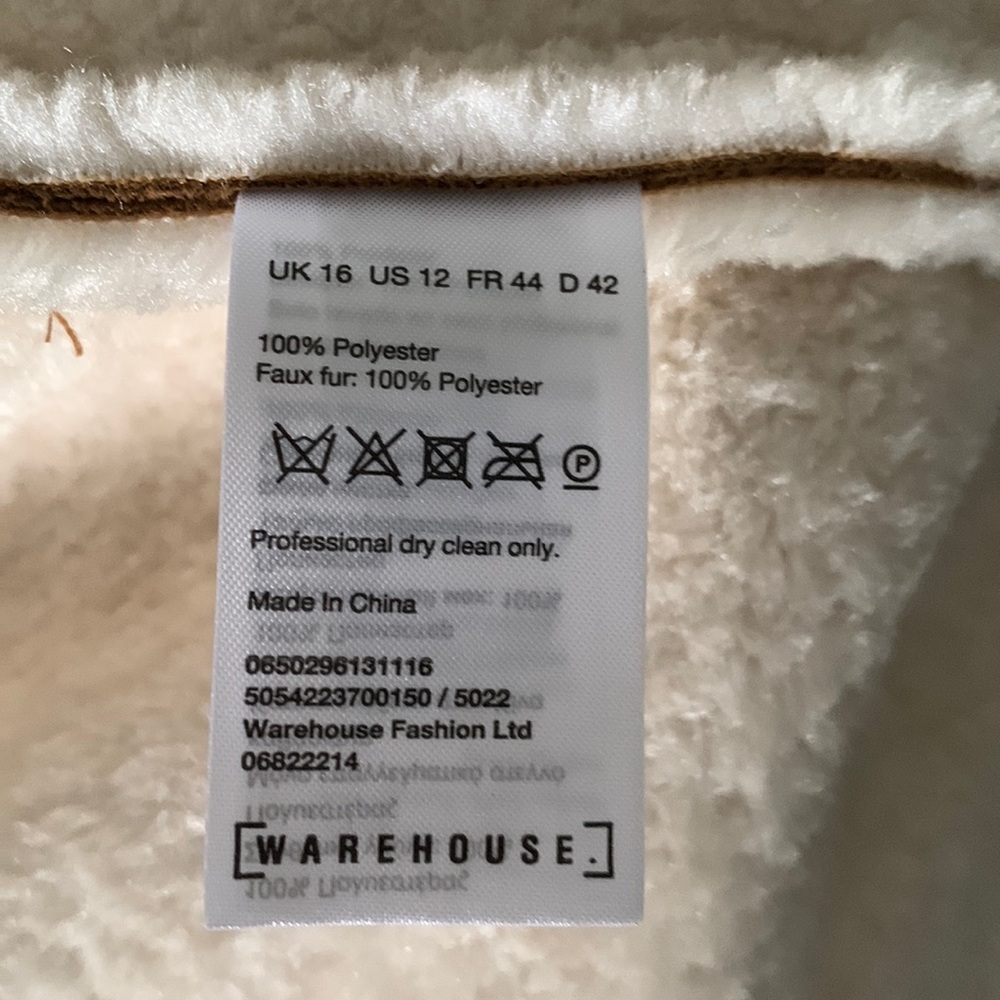 Warehouse Tan Suede Faux Shearling Jacket with Cream Trim - Picture 5 of 10
